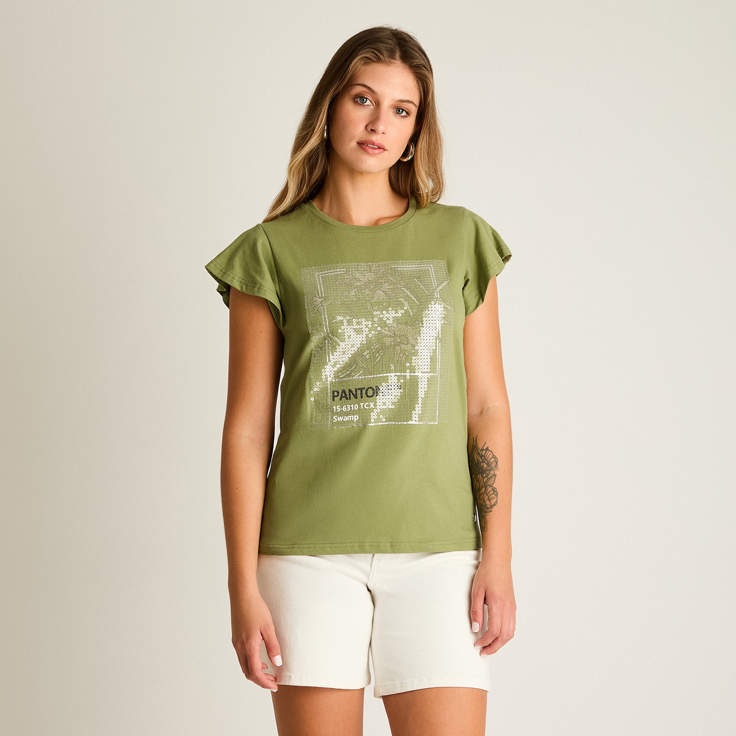 Polera Verde Manga Corta Elasticidad Media Sin Forro Calce Normal