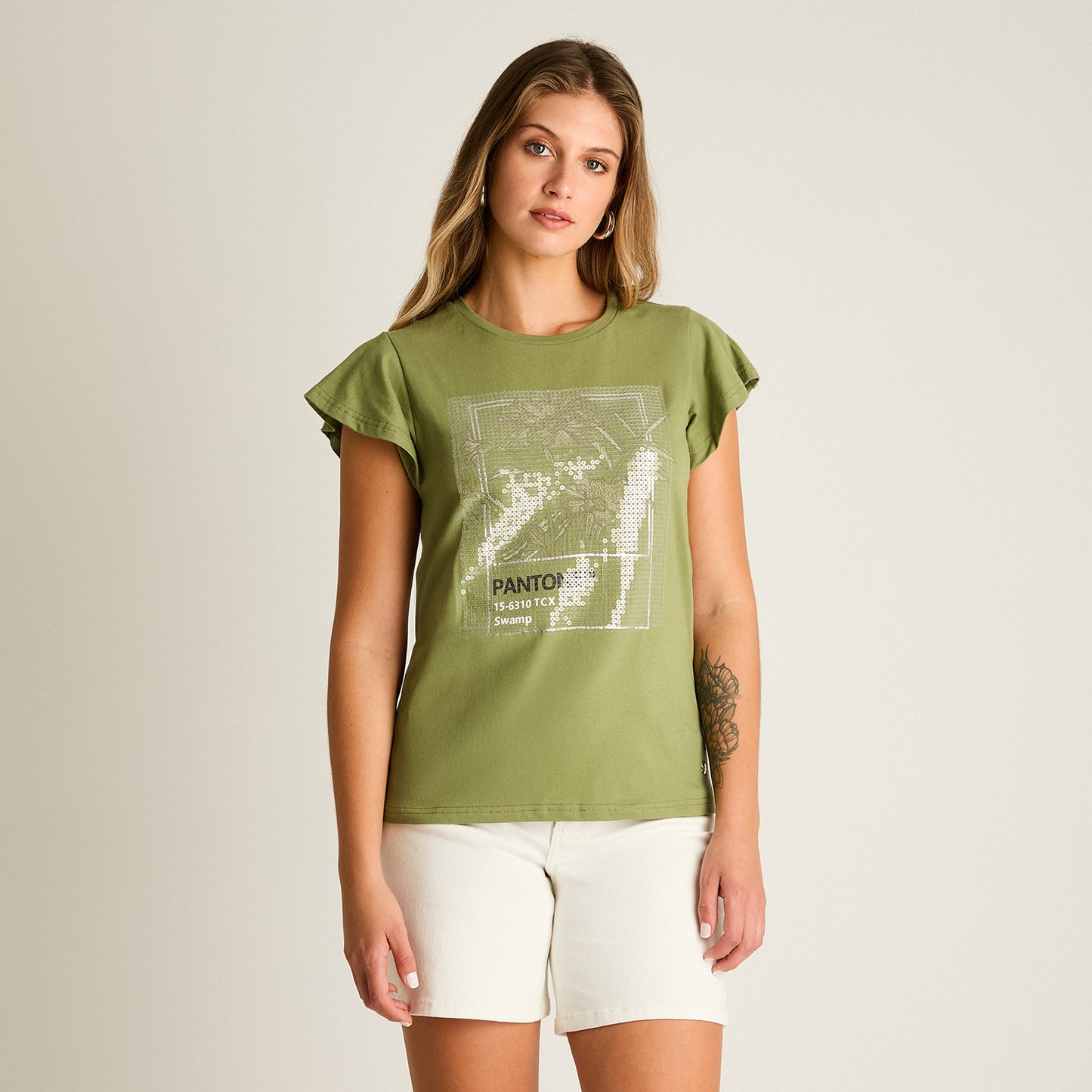 Polera Verde Manga Corta Elasticidad Media Sin Forro Calce Normal