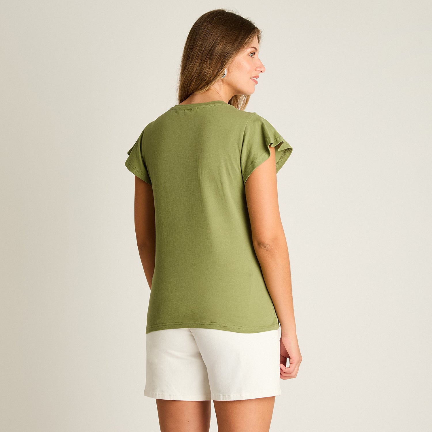 Polera Verde Manga Corta Elasticidad Media Sin Forro Calce Normal