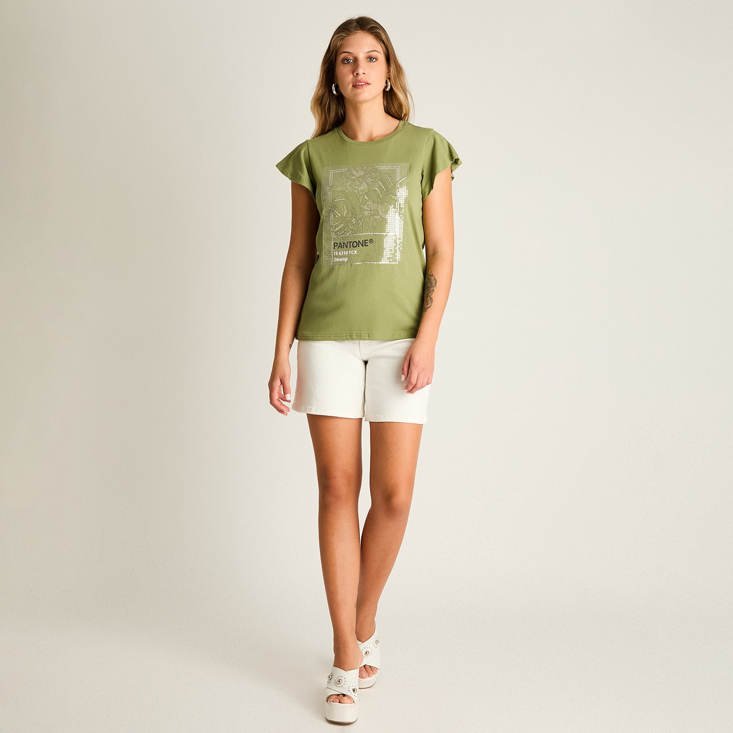 Polera Verde Manga Corta Elasticidad Media Sin Forro Calce Normal