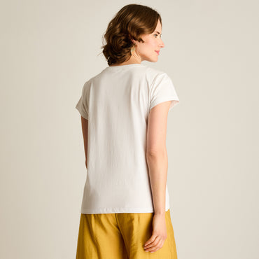 Polera Blanco Manga Corta Elasticidad Media Sin Forro Calce Normal