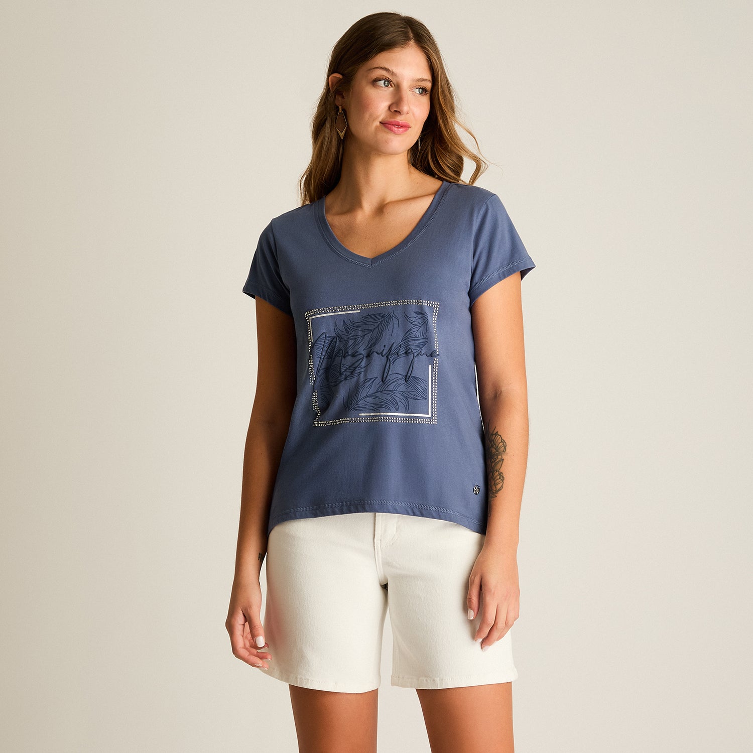 Polera Indigo Manga Corta Elasticidad Media Sin Forro Calce Normal