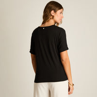 Polera Negro Manga Corta Elasticidad Media Sin Forro Calce Holgado