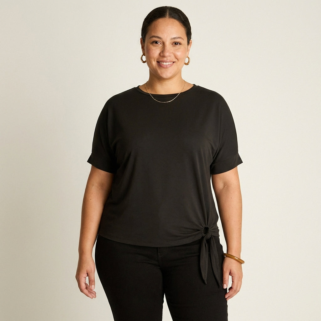 Polera Negra Manga Corta con Lazo Lateral