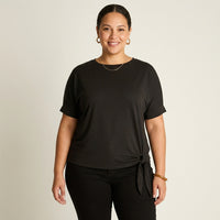 Polera Negra Manga Corta con Lazo Lateral