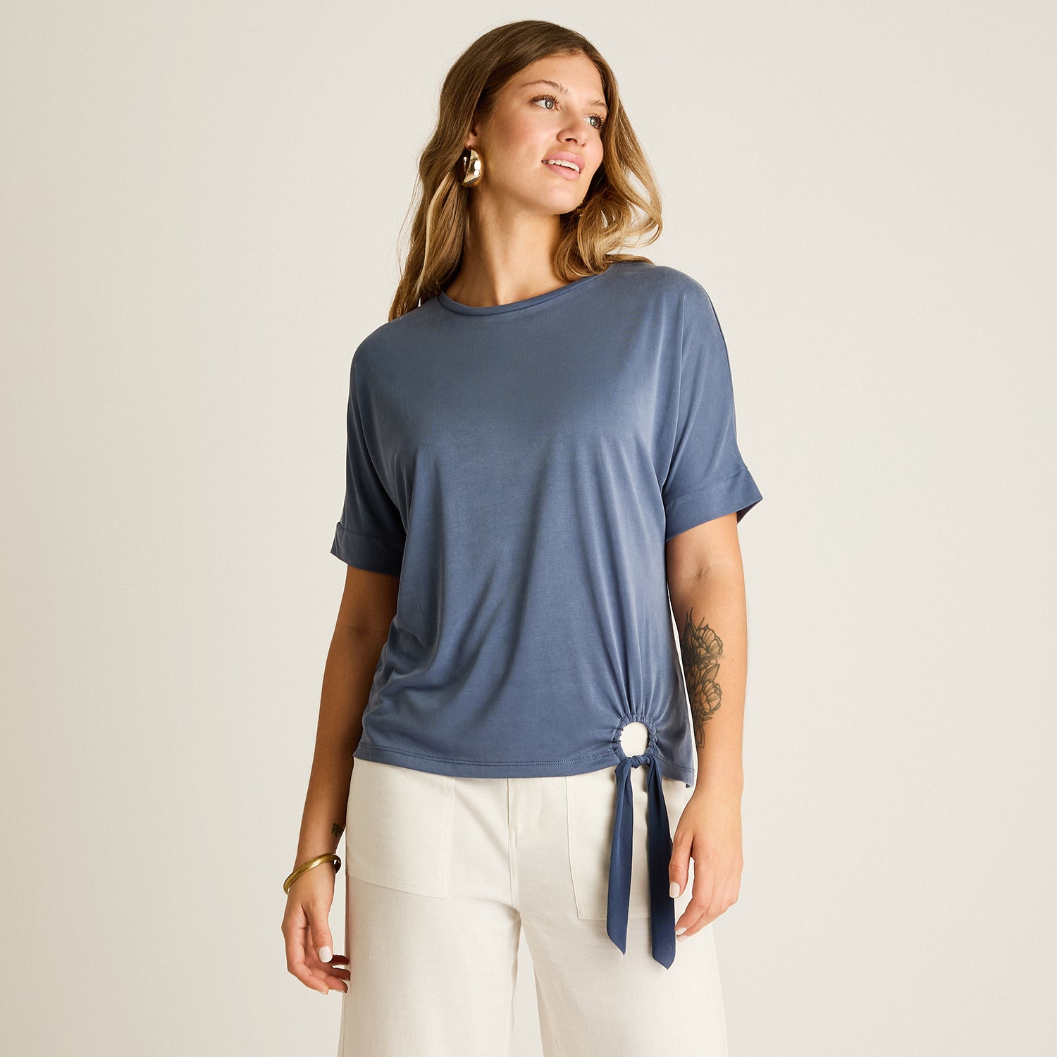 Polera Beige a Rayas con Manga Larga