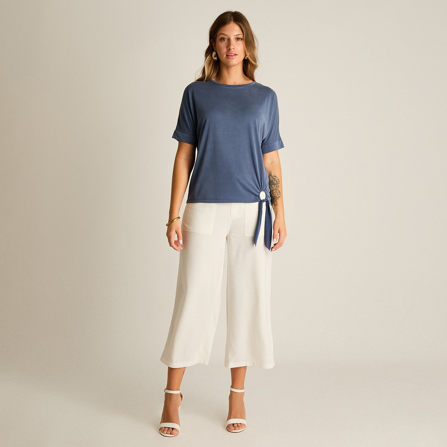 Polera Beige a Rayas con Manga Larga