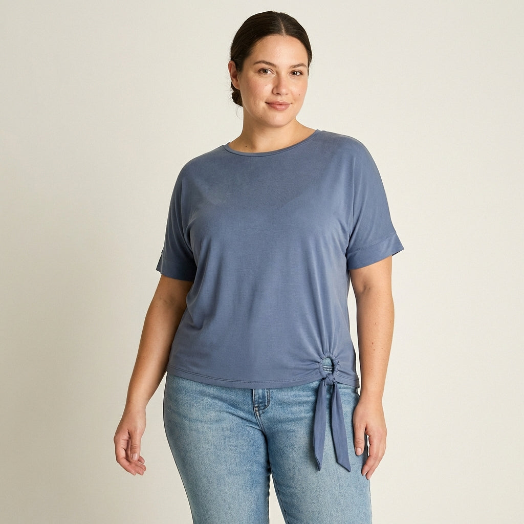 Polera Índigo Manga Corta con Lazo Lateral