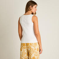 Polera Blanco Sin Mangas Elasticidad Media Sin Forro Calce Ajustado