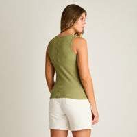 Polera Verde Sin Mangas Elasticidad Media Sin Forro Calce Ajustado