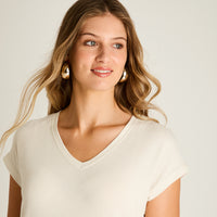 Polera Crudo Manga Corta Elasticidad Media Sin Forro Calce Holgado