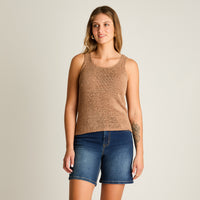 Polera Camel Sin Mangas Elasticidad Media Sin Forro Calce Normal