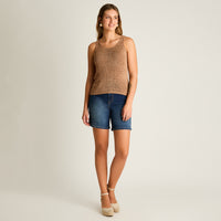 Polera Camel Sin Mangas Elasticidad Media Sin Forro Calce Normal