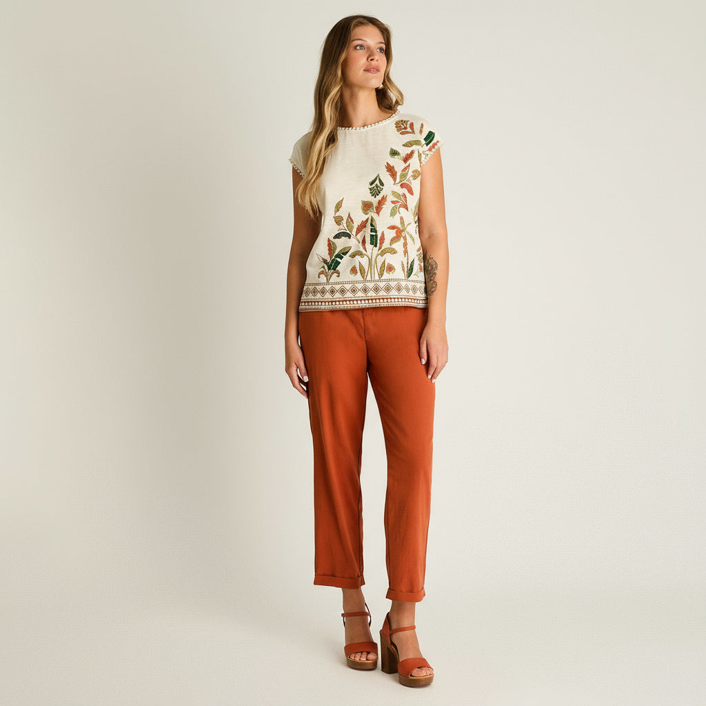 Polera Arena Manga Corta Baja elasticidad Sin Forro Calce Normal