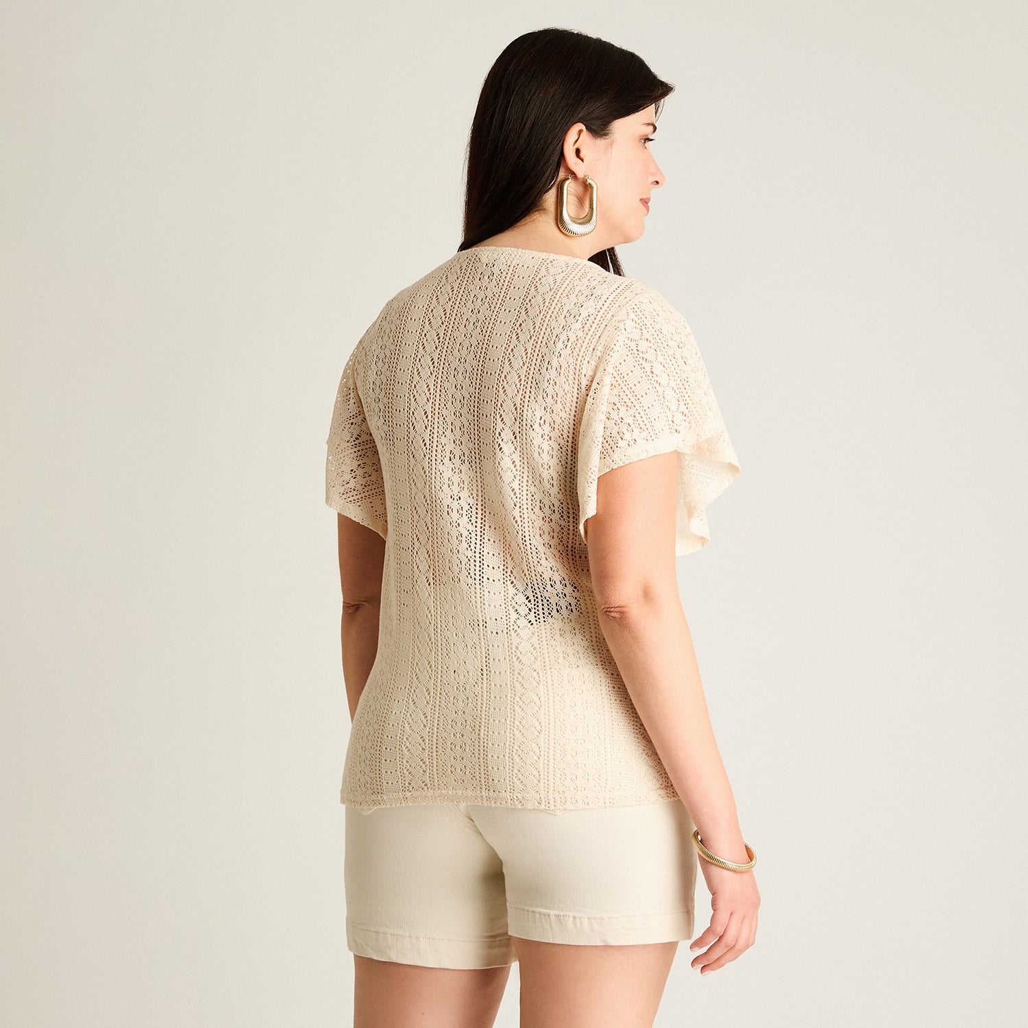 Polera Arena Manga Corta No Elasticado Sin Forro Calce Normal