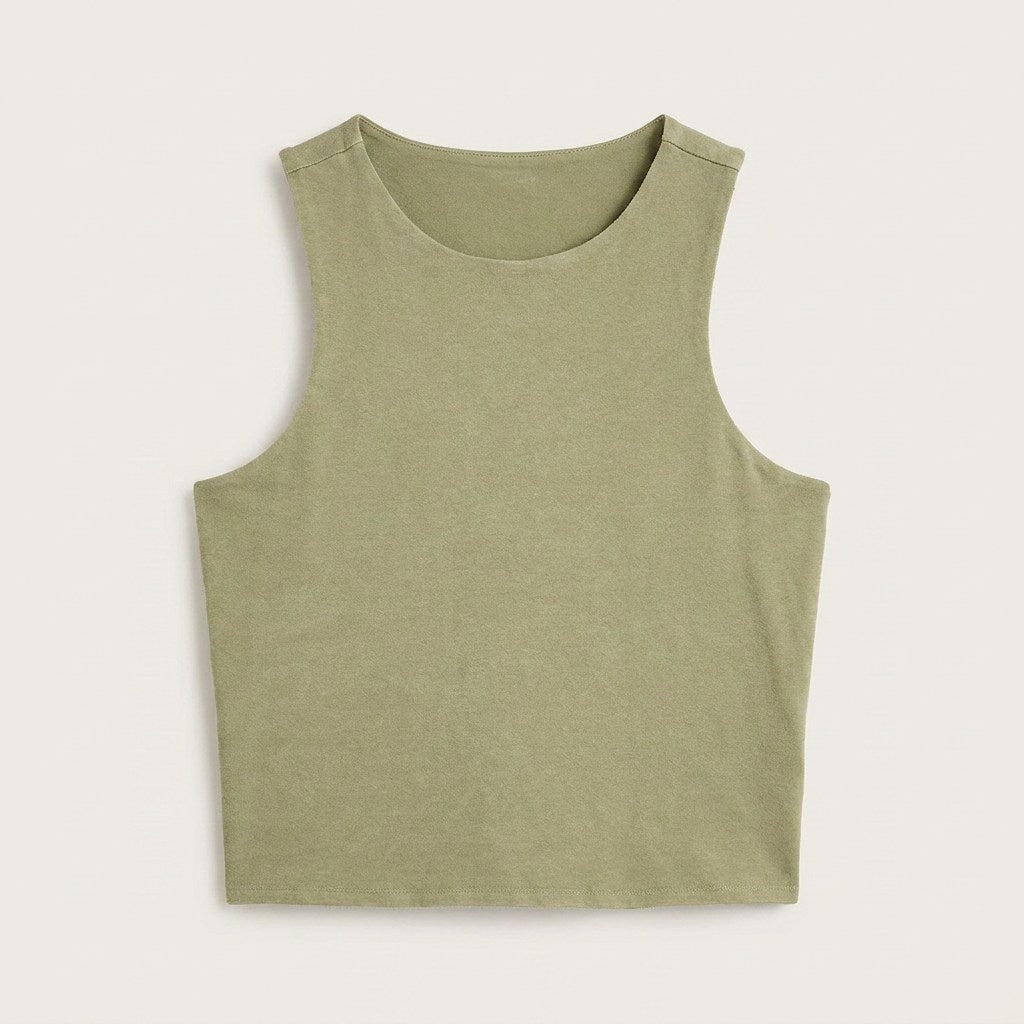 Polera Crop top Oliva Sin Mangas en plano