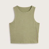 Polera Crop top Oliva Sin Mangas en plano
