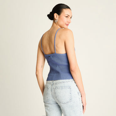 Polera Azul Breteles finos de Lino