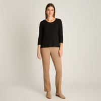 Polera Negro Manga 3/4 Elasticidad Media Sin Forro Calce Normal Tela Plano