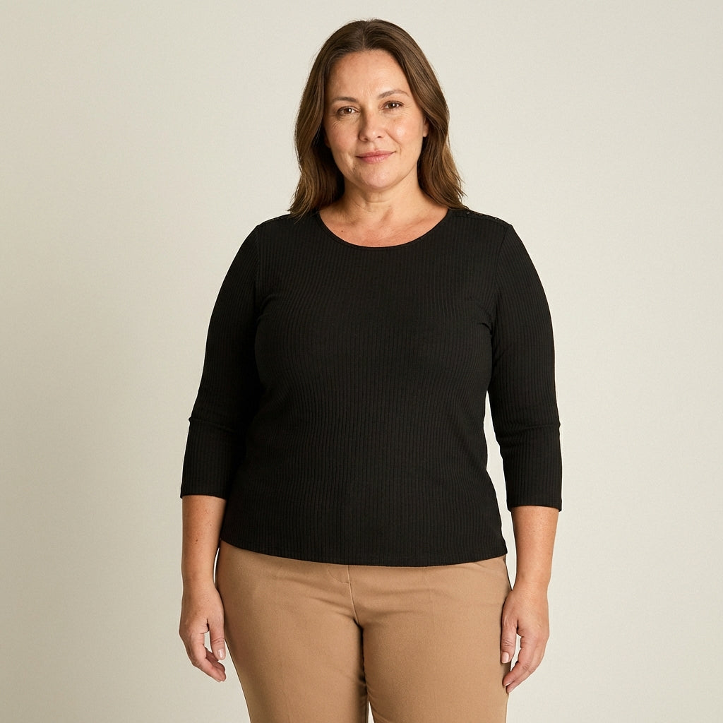 Polera Negro Manga 3/4 con Aplicación en Hombros