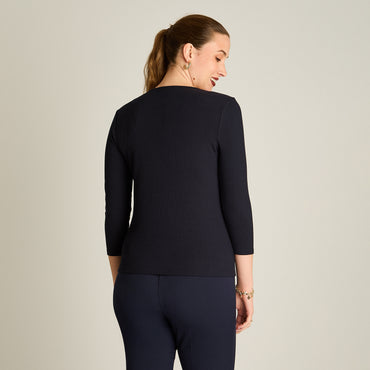 Polera Azul Manga 3/4 Elasticidad Media Sin Forro Calce Normal Tela Plano