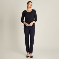 Polera Azul Manga 3/4 Elasticidad Media Sin Forro Calce Normal Tela Plano