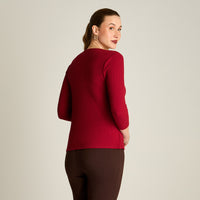 Polera Rojo Manga 3/4 Elasticidad Media Sin Forro Calce Normal Tela Plano