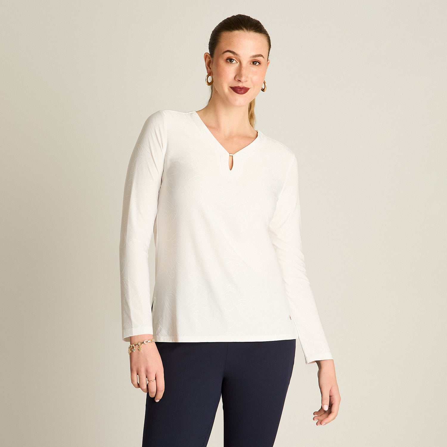 Polera Crudo Manga Larga Elasticidad Media Sin Forro Calce Normal Tela Punto