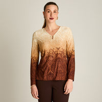 Polera Beige Manga Larga Elasticidad Media Sin Forro Calce Normal Tela Punto