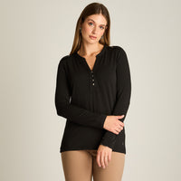 Polera Negro Manga Larga Elasticidad Media Sin Forro Calce Normal Tela Punto