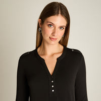 Polera Negro Manga Larga Elasticidad Media Sin Forro Calce Normal Tela Punto