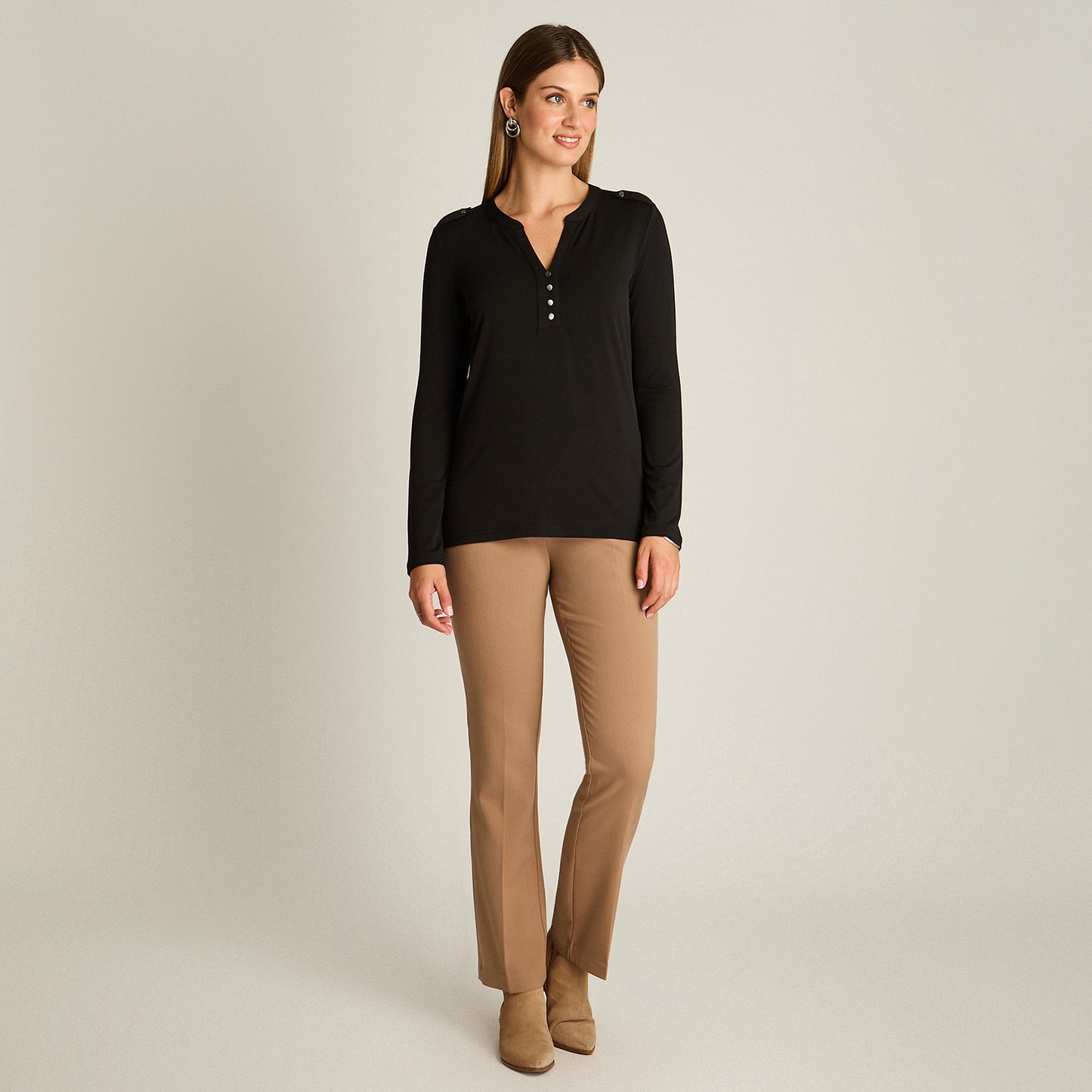 Polera Negro Manga Larga Elasticidad Media Sin Forro Calce Normal Tela Punto