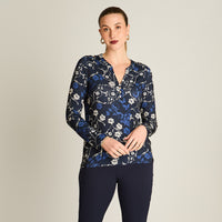 Polera Azul Manga Larga Elasticidad Media Sin Forro Calce Normal Tela Punto