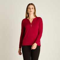 Polera Rojo Manga Larga Elasticidad Media Sin Forro Calce Normal Tela Punto