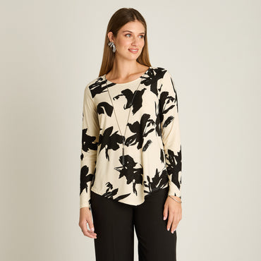 Polera Negro Manga Larga Elasticidad Media Sin Forro Calce Normal Tela Punto