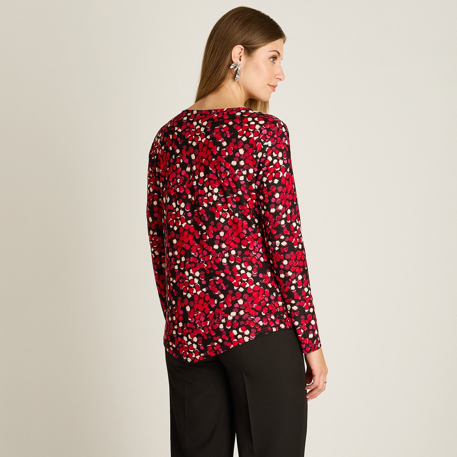 Polera Rojo Manga Larga Elasticidad Media Sin Forro Calce Normal Tela Punto