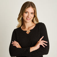 Polera Negro Manga Larga Elasticidad Media Sin Forro Calce Normal Tela Punto