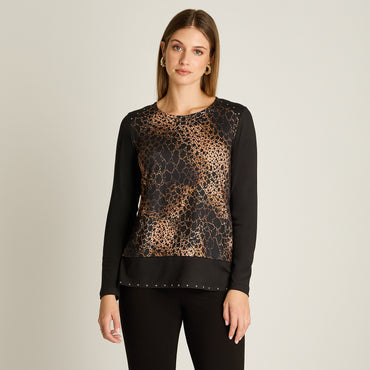 Polera Camel Manga Larga Elasticidad Media Sin Forro Calce Normal Tela Punto