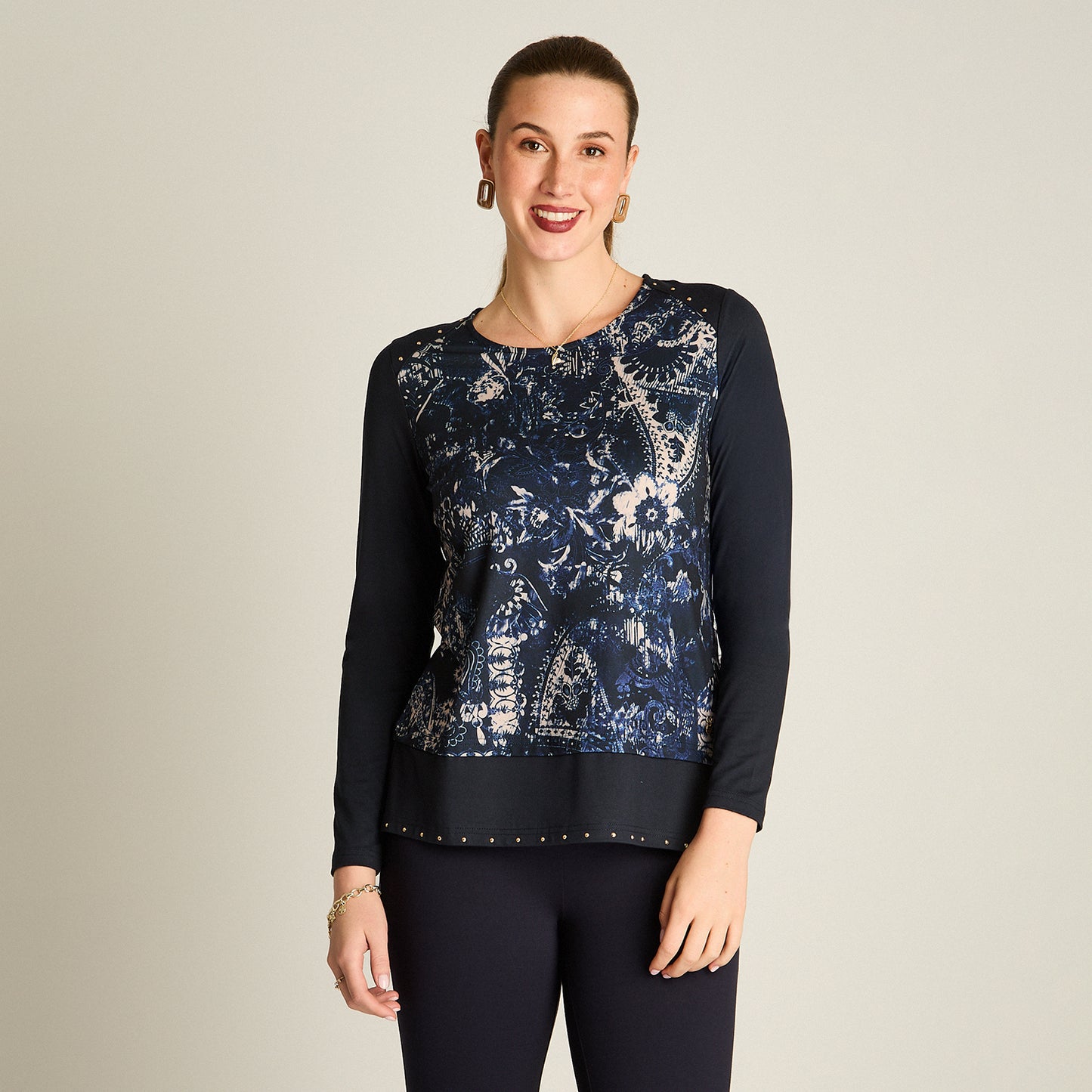 Polera Azul Manga Larga Elasticidad Media Sin Forro Calce Normal Tela Punto