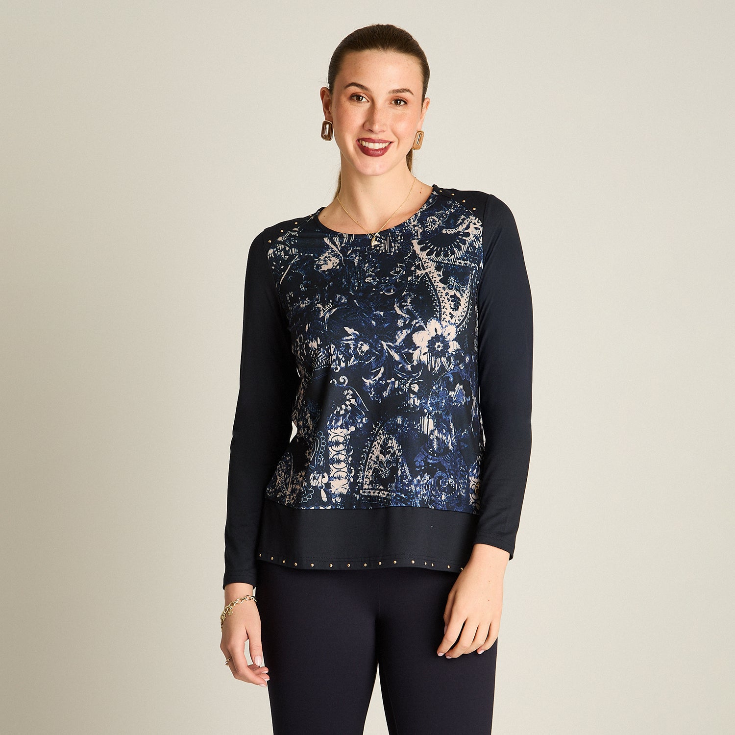 Polera Azul Manga Larga Elasticidad Media Sin Forro Calce Normal Tela Punto