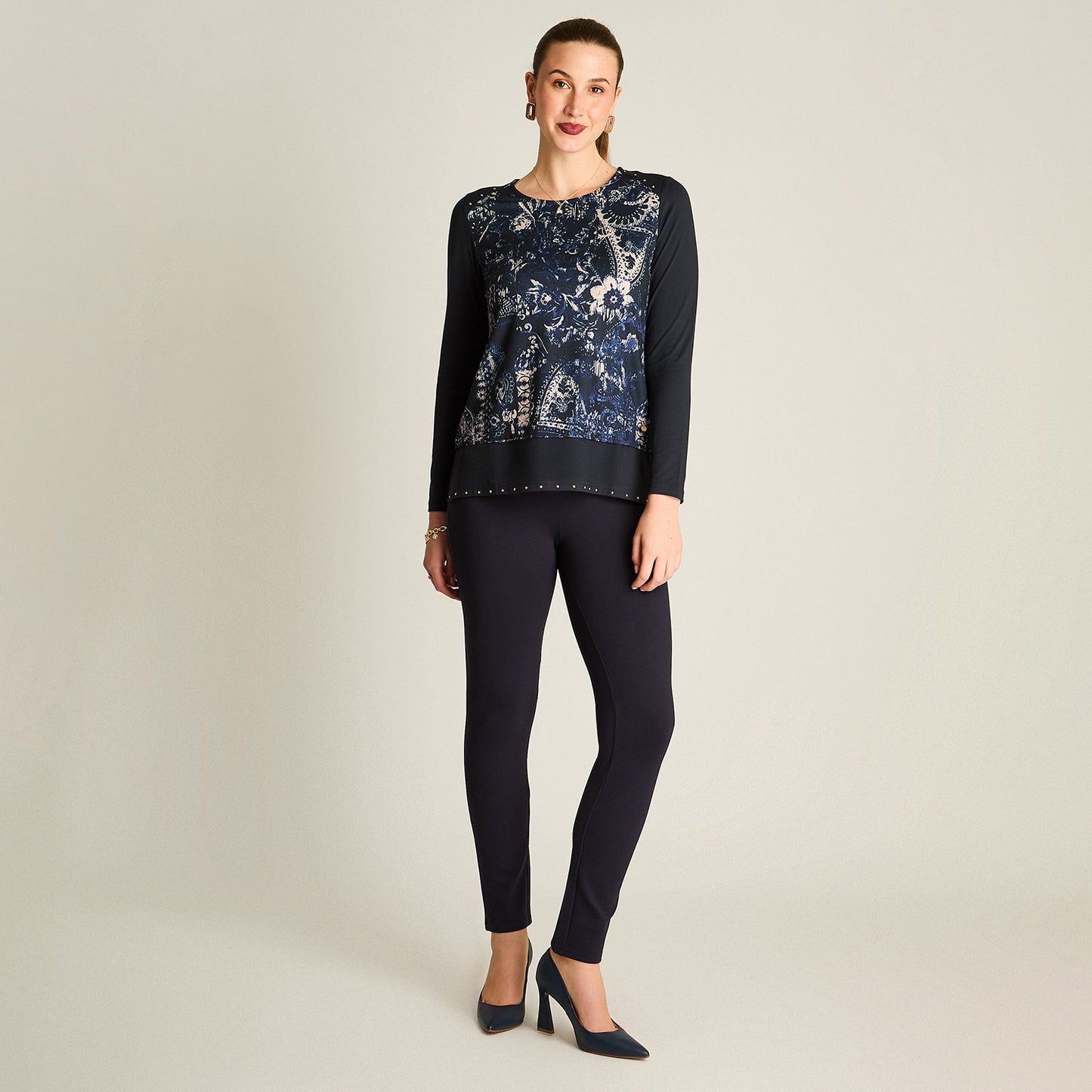 Polera Azul Manga Larga Elasticidad Media Sin Forro Calce Normal Tela Punto