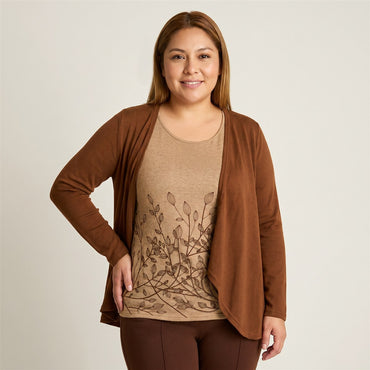 Polera Lanilla Camel Twin Set con Tapado en modelo plus size
