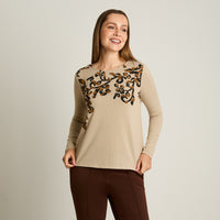 Polera Arena Manga Larga Elasticidad Media Sin Forro Calce Normal Tela Camant