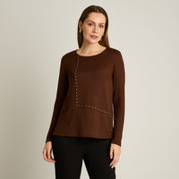 Polera Cafe Manga Larga Elasticidad Media Sin Forro Calce Normal Tela Camant