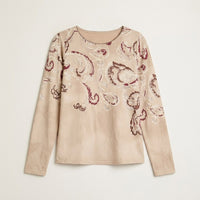 Polera Beige De Lanilla Con Estampado en plano