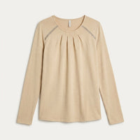 Polera Beige De Lanilla Con Escote Fruncido Y Strass en plano