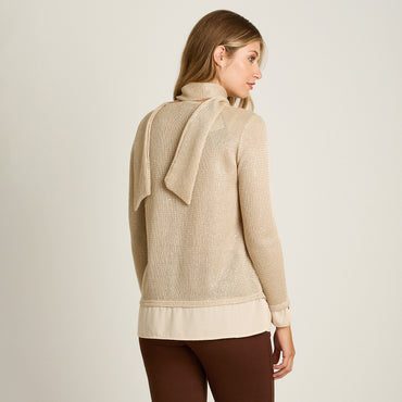 Polera Beige Manga Larga Elasticidad Media Sin Forro Calce Normal Tela Camant
