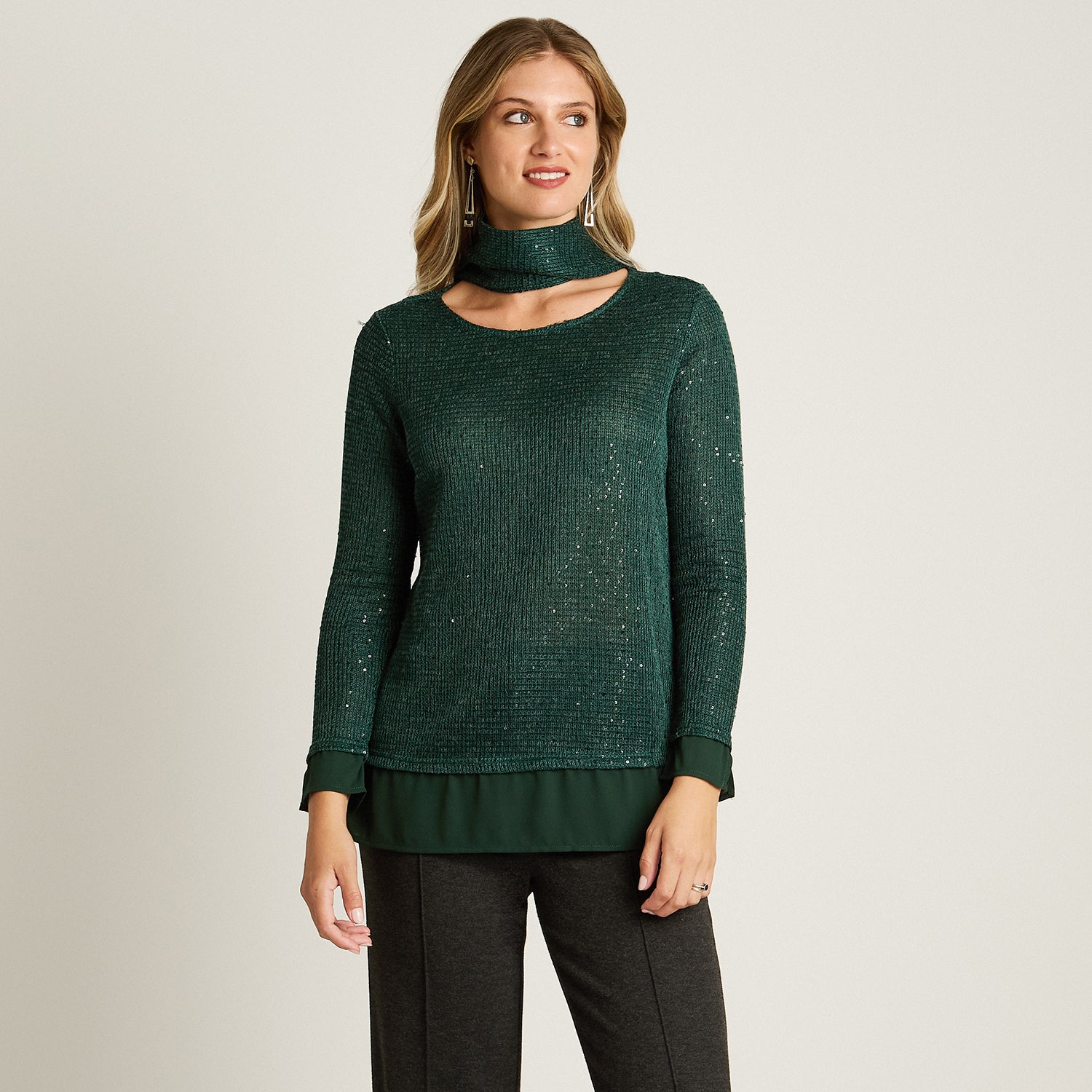 Polera Verde Manga Larga Elasticidad Media Sin Forro Calce Normal Tela Camant