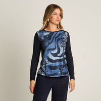 Polera Azul Manga Larga Elasticidad Media Sin Forro Calce Normal Tela Camant