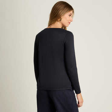 Polera Azul Manga Larga Elasticidad Media Sin Forro Calce Normal Tela Camant